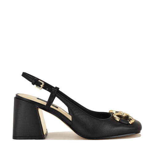 Cast Leather Block Heel Slingback Pumps